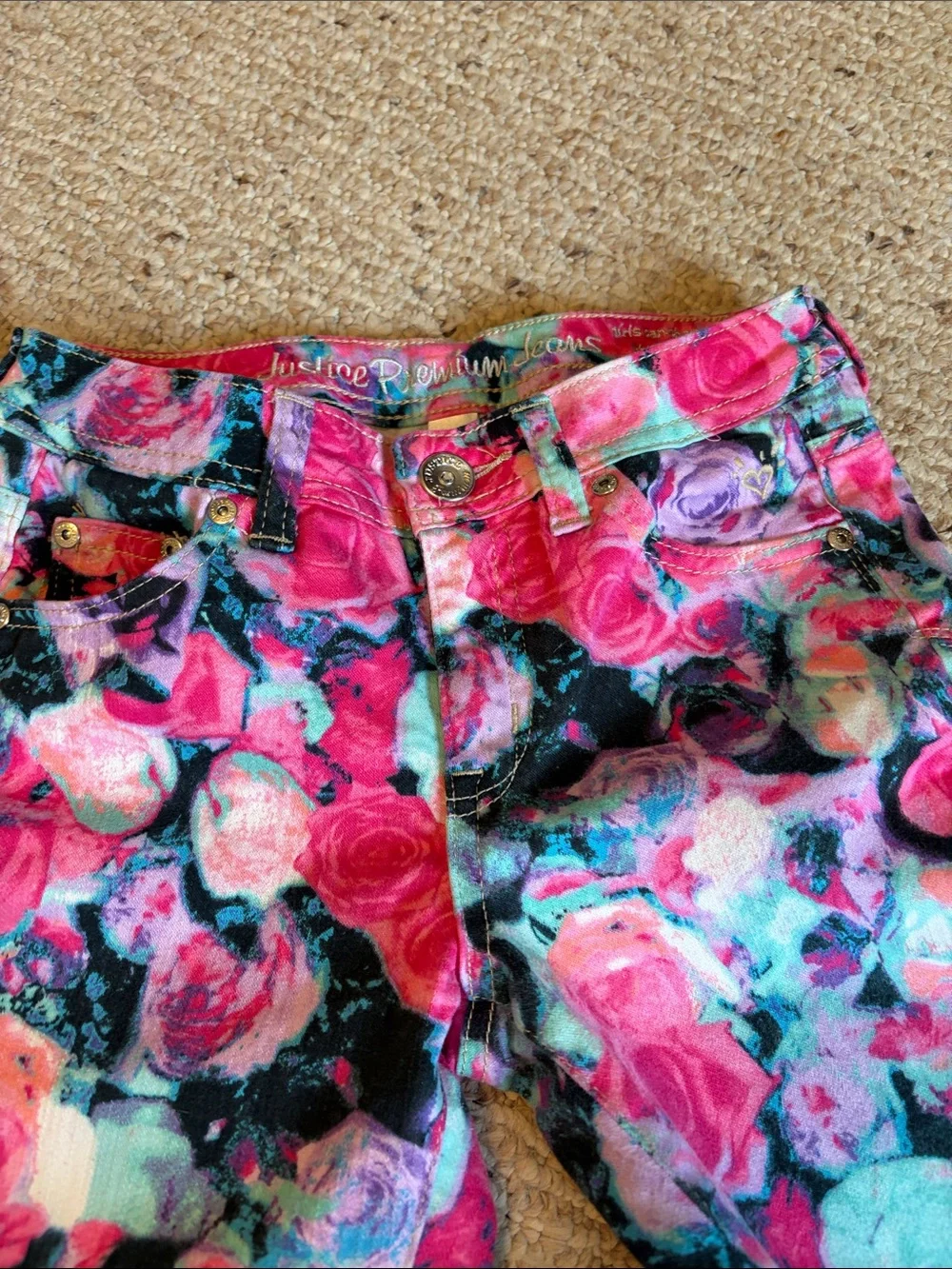 Justice Girls Floral Rose Print Jeans